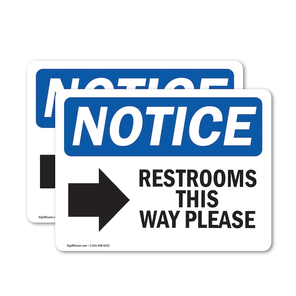 Signmission Restrooms This Way Please (Right Arrow) Sign With Symbol, 10 in W x Rectangle, Vinyl Decal OS-2PACK-NS-D-710-L-18099 - main